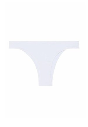 Culotte femme en forme de string seamless blanc avec une large ceinture, présentée à plat sur un fond blanc.