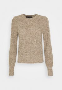 Strickpullover in hellem Beige mit strukturiertem Finish. Verfügt über lange Ärmel und einen Rundhalsausschnitt und bietet eine lockere Passform mit gerippten Bündchen.