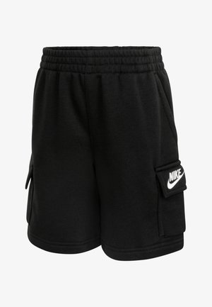Shorts neri Nike con elastico in vita, due tasche laterali e una tasca cargo con il logo Nike bianco sul davanti.