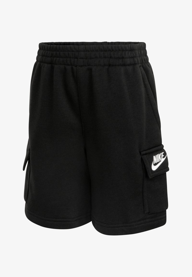 Shorts neri Nike con elastico in vita, due tasche laterali e una tasca cargo con il logo Nike bianco sul davanti.