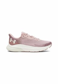 Chaussure de sport rose clair avec une tige en mesh respirant, des détails texturés et une semelle en caoutchouc blanche avec un léger motif de traction.