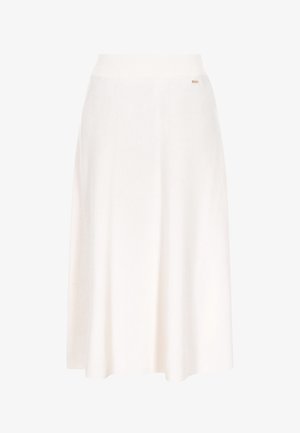 Weiße, knielange Rock aus weichem Stoff mit glatter Textur. Verfügt über einen breiten Bund und ein minimalistisches Design. Kleines Logo-Detail.