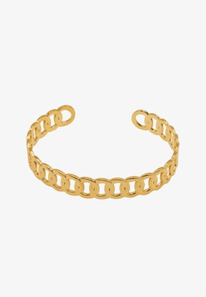 Bracelet en or avec design en chaîne circulaire liée. Fini métal lisse avec des extrémités ouvertes pour un ajustement.