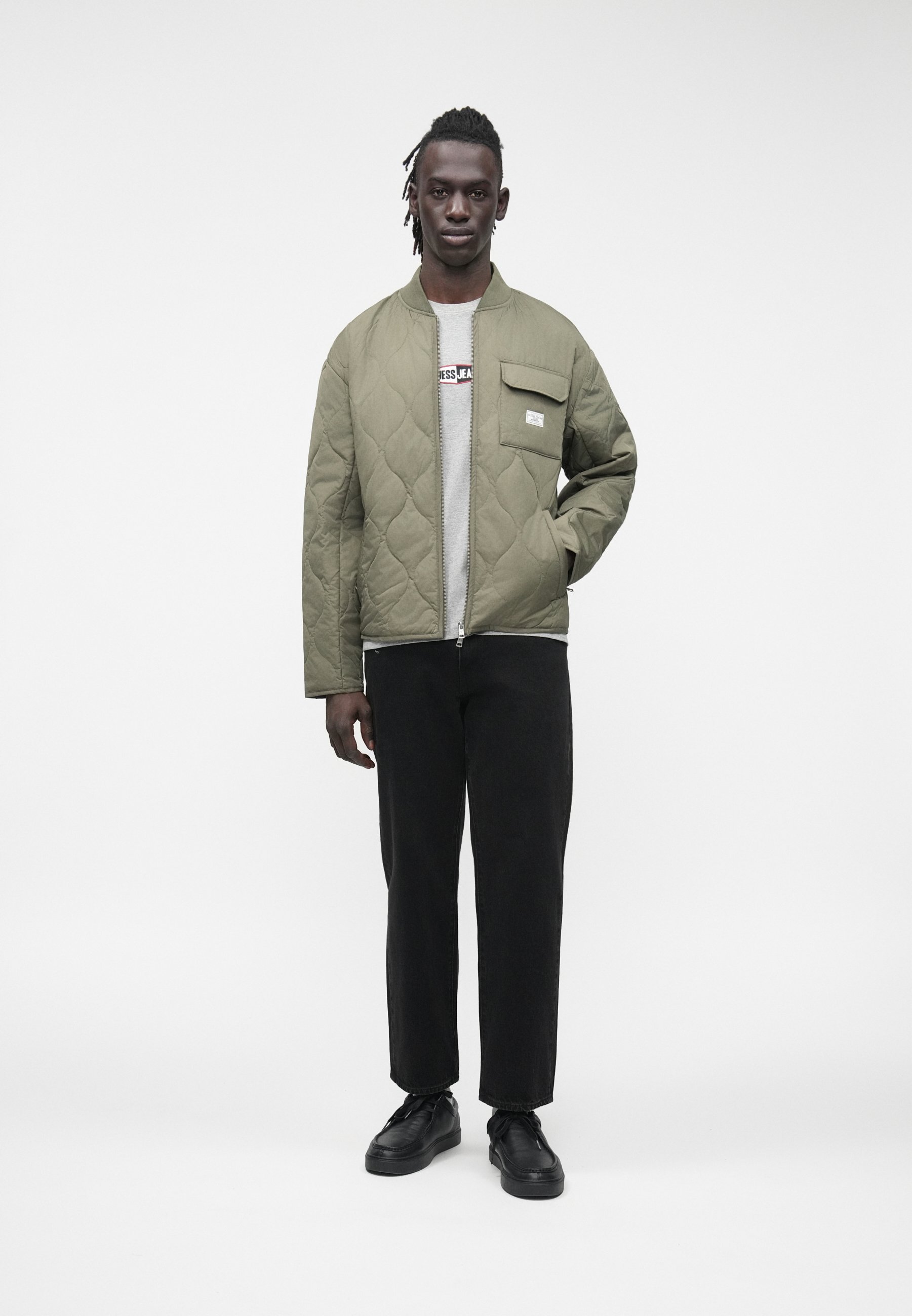 Guess Jeans QUILTED PUFFER JACKET - Light jacket - olive light