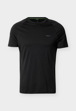 Zwart T-shirt met korte mouwen van lichtgewicht stof, voorzien van een ronde hals en een subtiel logo op de borst, met een zachte textuur en een comfortabele pasvorm.