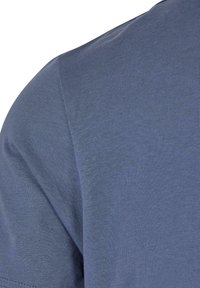 Blue cotton T-shirt, crew neck design, smooth texture, short sleeves, featuring a clean finish with no visible logos or patterns.