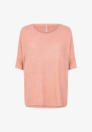 Helles rosa, übergroßes T-Shirt aus einem weichen, strukturierten Stoff. Verfügt über einen runden Ausschnitt und kurze Ärmel mit einer lockeren Passform.