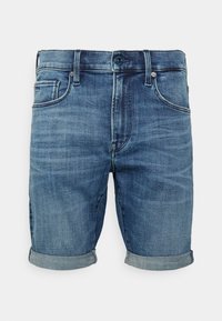 Jeansshorts i medelblå tvätt, med en standardpassform, rullade manschetter, fem fickor och kontrasterande sömmar. Hållbart tyg med subtil struktur.