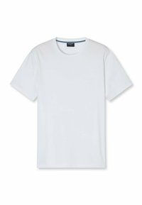 Weißes T-Shirt mit kurzen Ärmeln aus glattem Baumwollstoff. Verfügt über einen runden Ausschnitt und ein minimalistisches Design ohne sichtbare Muster oder Akzente.