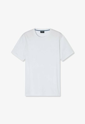 White short-sleeve T-shirt made of smooth cotton. Features a round neckline and minimalistic design with no visible patterns or accents.