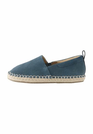 Blå mocka slip-on espadrillo med en jutesula och kontrasterande sömmar samt en texturerad yta. Mjuk innersula för komfort.