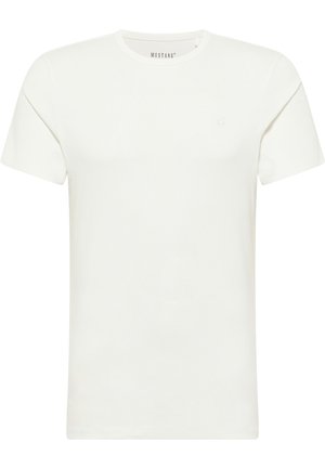 Tricou alb cu mânecă scurtă, fabricat din bumbac, cu guler rotund. Prezintă un mic logo pe piept. Textură netedă, design clasic.