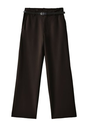 Stradivarius, FLOWING STRAIGHT-LEG SMART TROUSERS WITH BELT - Pantalon classique - dark brown