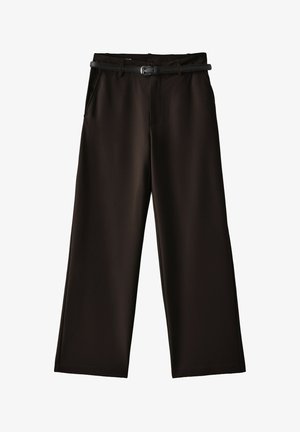 Stradivarius, FLOWING STRAIGHT-LEG SMART TROUSERS WITH BELT - Pantalon classique - dark brown