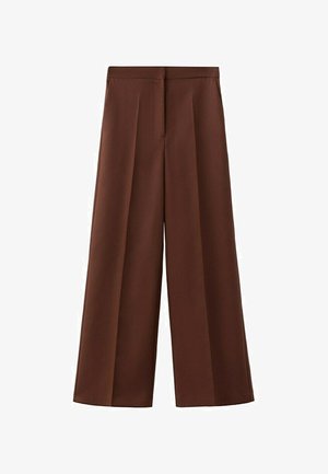 Braune Hoch taillierte Hosen mit weitem Bein, vorne mit Falten und verdecktem Bundverschluss.