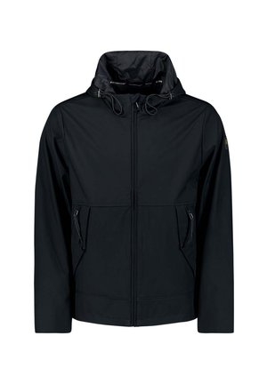 Zwarte hoodie met een voorrits en twee zijzakken. Bevat een verstelbare aantrekkoord bij de capuchon en een gladde stoftextuur.