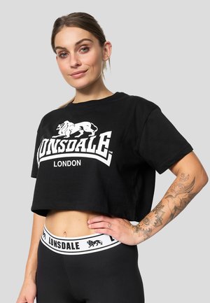 Lonsdale CROPPED GUTCH COMMON - Print T-shirt - black white