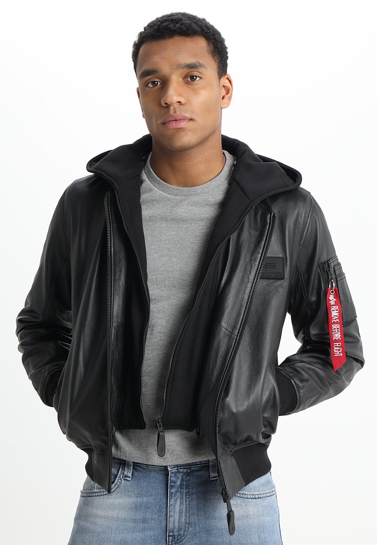 Alpha Industries - Leather jacket - black, Enlarge