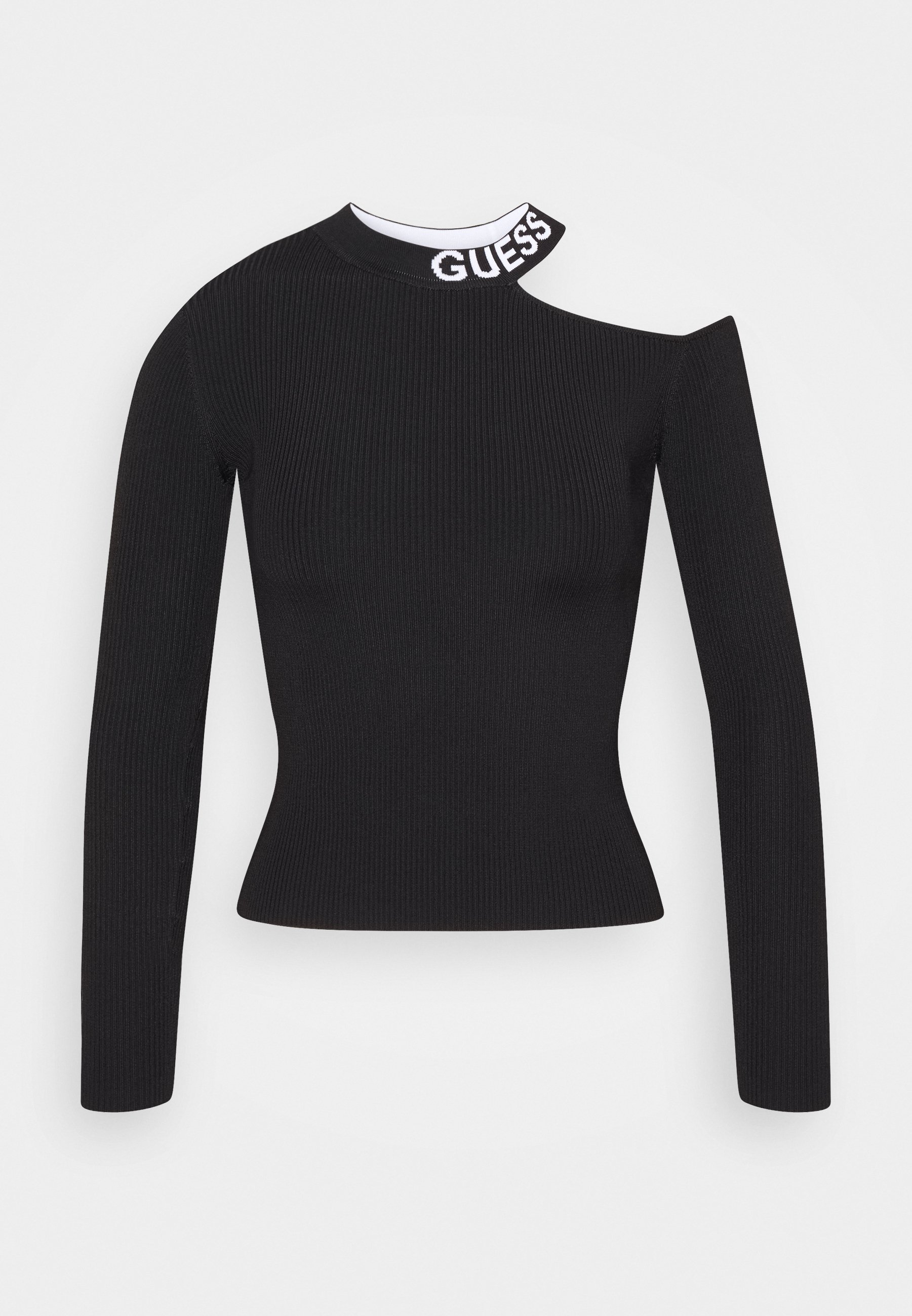 Guess SORAYA VNECK Trui jet blackZwart Zalando.nl Dameskleding Truien Guess korte zwarte slim fit trui met
