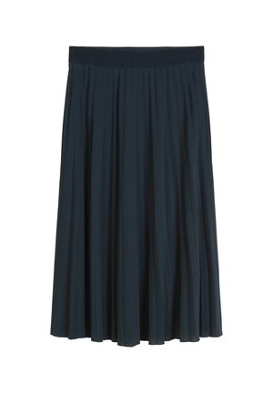 Dark blue pleated skirt with an elastic waistband, showcasing a flowy design ideal for casual or semi-formal wear.