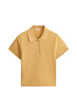 OYSHO, SHORT-SLEEVED BUTTON KNIT POLO SHIRT - Polo - ochre