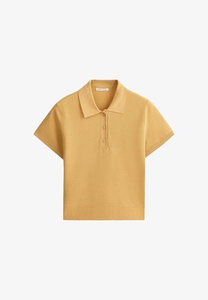 OYSHO, SHORT-SLEEVED BUTTON KNIT POLO SHIRT - Polo - ochre