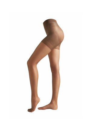 Doorzichtige bruine panty’s met een gladde textuur en naadloos ontwerp, met een hoge taille en een licht verstevigd teengebied.