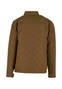 Vammattu ruskea takki, jossa on alaslasketut kaulukset, pitkät hihat ja nappikiinnitys hihansuissa. Takissa on timanttimainen kuvio ja suora leikkaus.