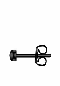 Piercing de metal negro con un extremo esférico y dos bucles circulares a lo largo del eje. Textura suave y diseño simple.