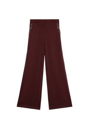 Bordeaux wijde broek van een gladde stof, met studs op de zakken, ontworpen voor een ontspannen pasvorm.