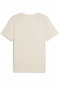 Kræmfarvet bomulds T-shirt med korte ærmer, der har en rund halsudskæring og en glat, blød tekstur. Ingen synlige mønstre eller grafik.