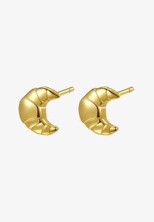 Boucles d'oreilles en forme de croissant en or, avec un détail texturé, présentant une finition polie et une tige fine pour un port sécurisé.