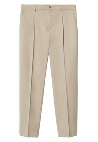 Pantaloni beige dal design elegante, con vita alta, pieghe frontali e tasche laterali. Realizzati in tessuto morbido con una vestibilità su misura.