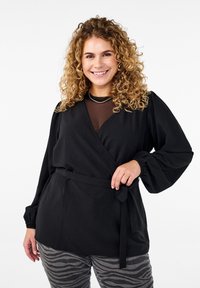 Zizzi WICKEL MIT BINDEBAND UND LANGEN ÄRMELN - Palaidinė - black