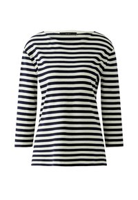 Gestreepte longsleeve top met marineblauwe en crèmekleurige horizontale strepen, ronde halslijn en zachte stof. Casual pasvorm met een relaxte silhouet.