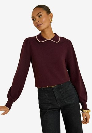 Strickpullover - burgundy crochet tipped