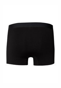 Melni bezšuvju bokseršorti ar platām elastīgām jostasvietām, redzami no aizmugures uz baltā fona.