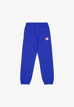 Blaue Baumwollmischung-Sweatpants mit elastischem Bund, hochgekrempelten Knöcheln und einem kleinen Logo auf der linken Seite.