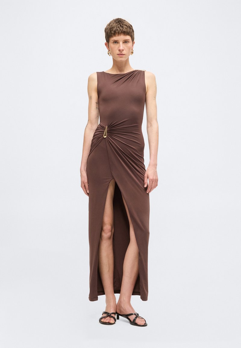 bardot brown maxi dress REED DETAIL - Jersey dress Designed from a chocolate Feb24 Fabiola Collared Mini Dress SIZE:S / 4-6