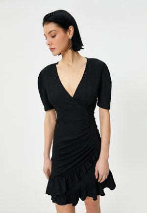 Koton PUFF SLEEVE V NECK - Freizeitkleid - black