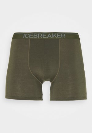 Oliven grøn boxer shorts med en bred elastisk ICEBREAKER talje, der har en glat tekstur og en tætsiddende design med en formet pose.