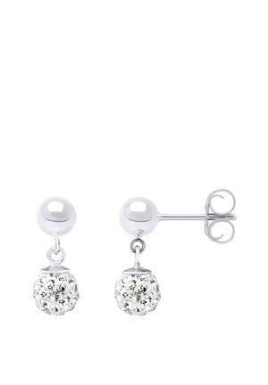 Clous d’oreilles en argent avec de petites boules rondes serties de cristaux transparents, avec fermoirs papillon.