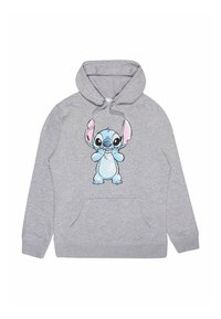 Felpa grigia con un grande graphic anteriore di un personaggio dei cartoni animati blu con orecchie rosa. Include una tasca a marsupio e cappuccio regolabile.