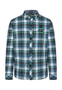 Camicia a maniche lunghe da uomo in un motivo a quadri verde, blu e nero. Caratterizzata da colletto con bottoni, logo ricamato e taglio dritto.