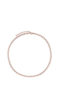 Rosa gull metallhalskjede med kjededesign, som har sammenkoblede lenker og en lukking med justerbar lengde.