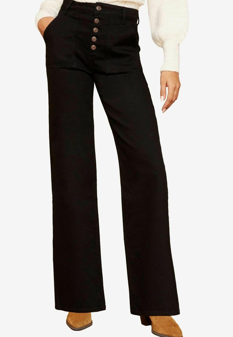 Love & Roses WIDE LEG BUTTON FLY - Kavbojke na trapez - black