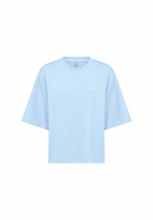 T-shirt di cotone azzurro chiaro con girocollo classico, maniche corte e vestibilità comoda. Presenta una texture liscia e un design minimalista.
