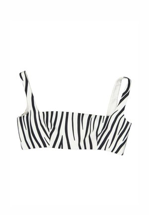 Schwarz-weißes Zebra-Muster Cropped Top mit breiten Trägern und quadratischem Ausschnitt auf weißem Hintergrund.