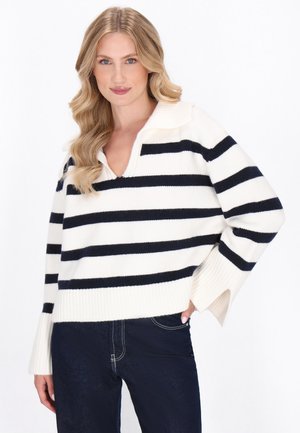 Striktrøje - offwhite dark navy