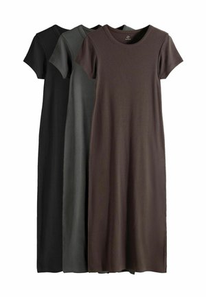 REGULAR FIT- 3 PACK SHORT SLEEVE MIDI - Jersey dress - black/chocolate/charcoal